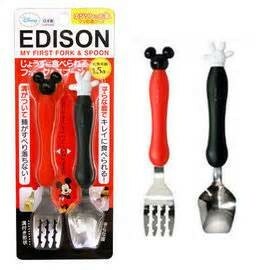 日本製造edison幼兒學習湯匙叉子1.5歲適用(米老鼠紅款)