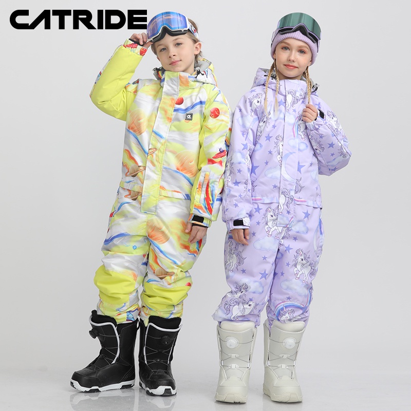 【超值現貨】兒童滑雪衣 兒童滑雪褲 兒童滑雪服 CATRIDE兒童連身滑雪服女童男童加厚保暖戶外單板雙板裝備套裝