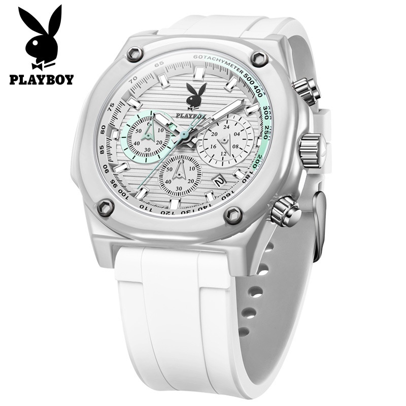 新款 品牌男士手錶  時尚多功能矽膠錶帶男士石英手錶  PLAYBOY3060