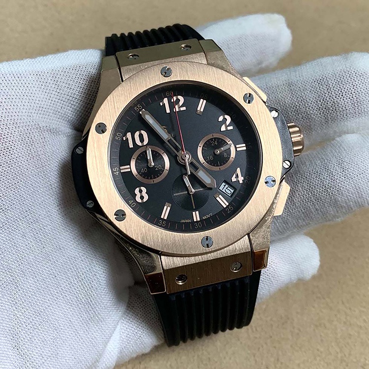 42.5 毫米計時手錶玫瑰金不銹鋼手錶礦物玻璃橡膠錶帶組裝手錶帶 VK63 機芯