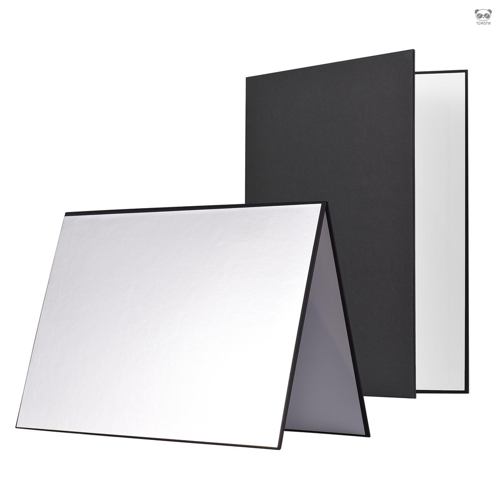 二合一攝影卡紙 攝影摳圖反光板 小型摳像板背景板 可摺疊拍攝道具 適用於攝影 頻道拍攝等  黑白銀 二折