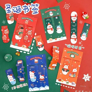 1 套聖誕快樂書籤雪人襪子聖誕老人鹿可愛卡通圖案頁標記學校辦公室文具用品聖誕禮物