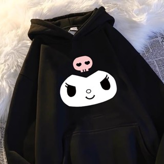 【S-3XL】秋季新款美式卡通可愛Kuromi時尚簡約寬鬆套頭衫長袖女連帽上衣