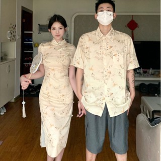 【桃喜Rich現貨】情侶套裝 品質長款旗袍 內襯優質版 情侶裝 高階感 一裙一衣 女生旗袍裙 連衣裙 男士襯衫+西褲