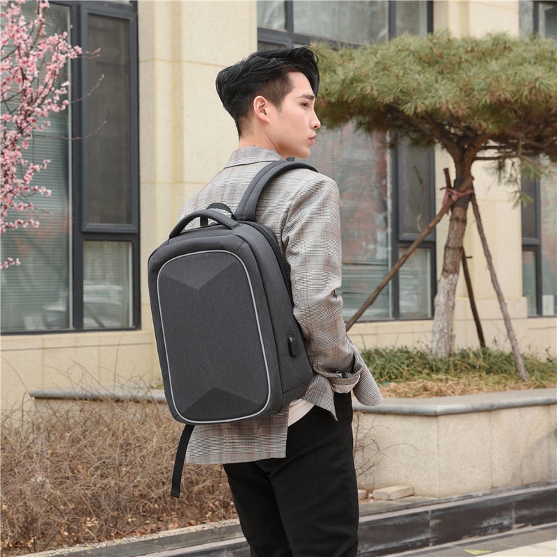 男士背包硬殼雙肩包15.6寸電腦書包大學生旅行筆記本商務帥氣潮流