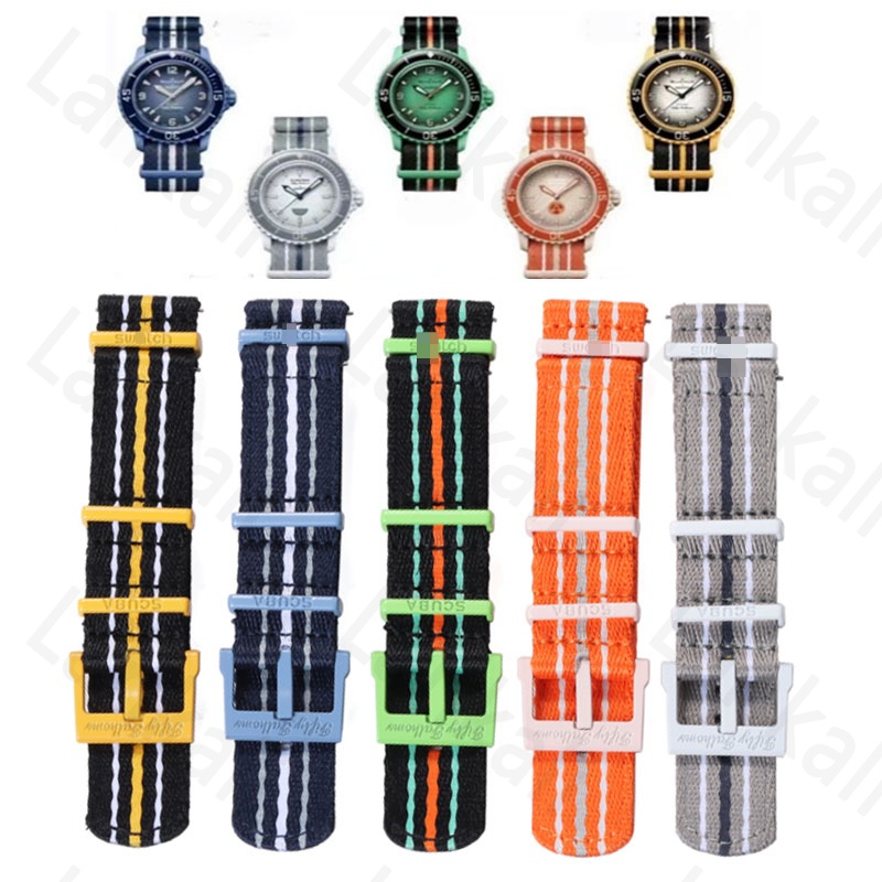 加厚錶帶適用於 Swotch X Blancpain 北極海洋編織帆布手鍊 22 毫米快速釋放錶帶帶不銹鋼環扣