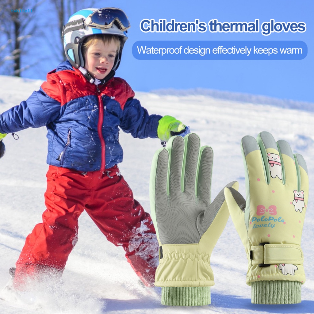 Ts 滑雪手套雪地手套兒童防水冬季滑雪手套保暖防風帶觸摸屏功能非常適合東南亞歷險記