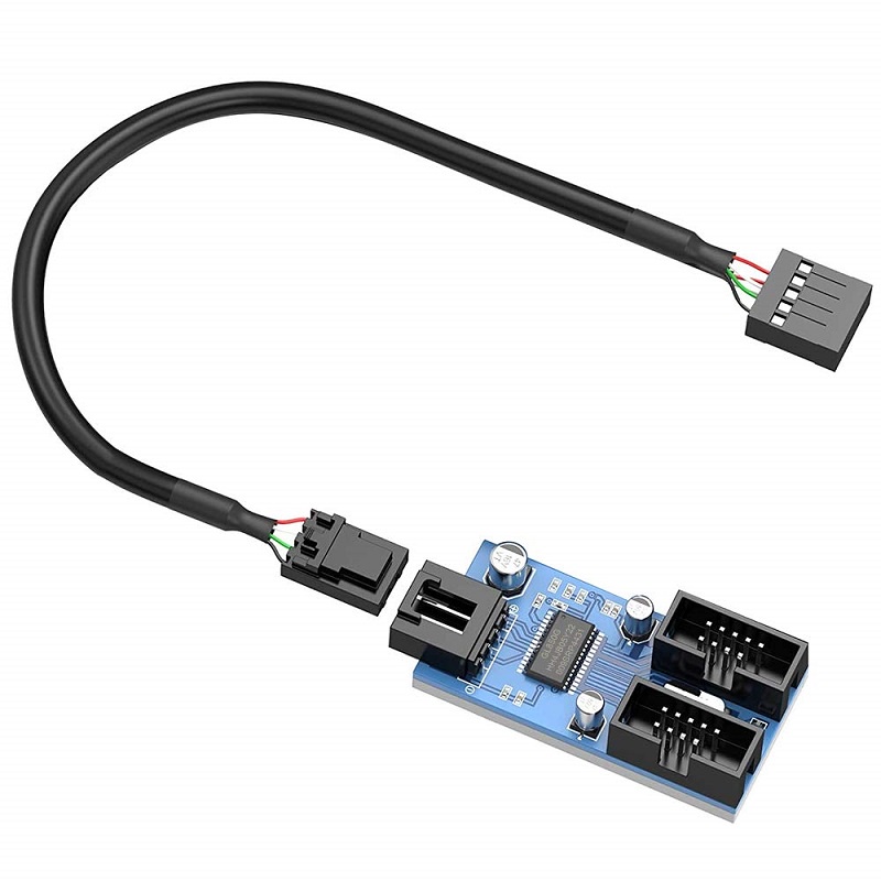 包郵主板USB2.0 9PIN轉雙9PIN接口9針轉雙9針一分二擴展HUB集線器