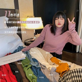 GUGUPLUS 中大尺碼女裝 秋冬季打底衫 寬鬆顯瘦高領T恤上衣女 長袖上衣 素面上衣