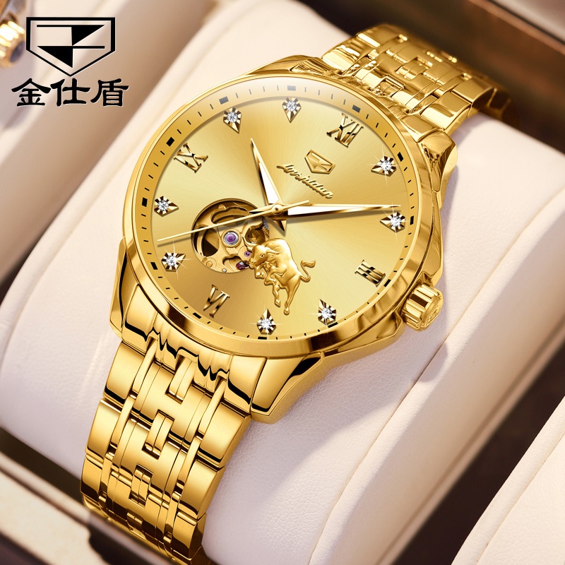 金仕盾8913品牌手錶鏤空金牛圖全自動機械錶新款高檔正品男士手錶男表含金錶
