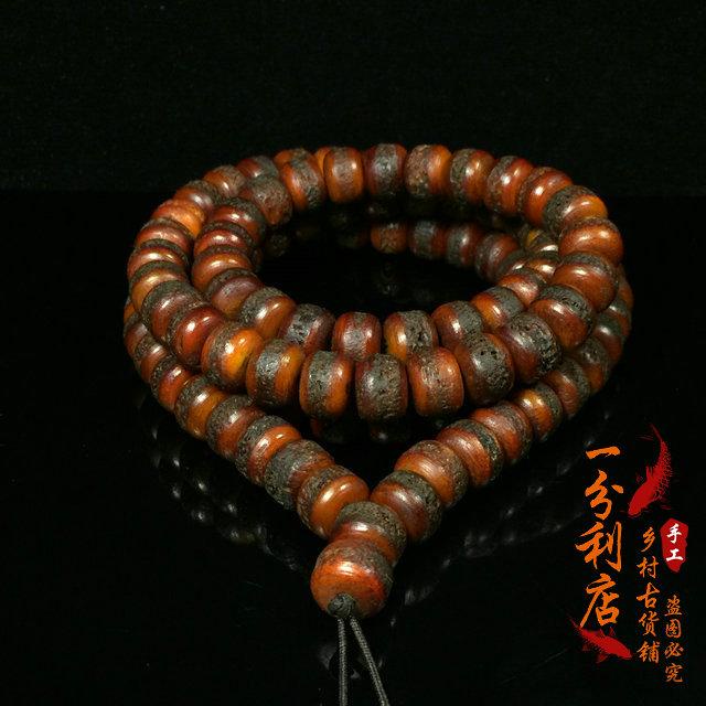 藏傳古董老貨西藏嘎巴拉牛骨桶珠項鍊高油潤佛珠念珠收藏品