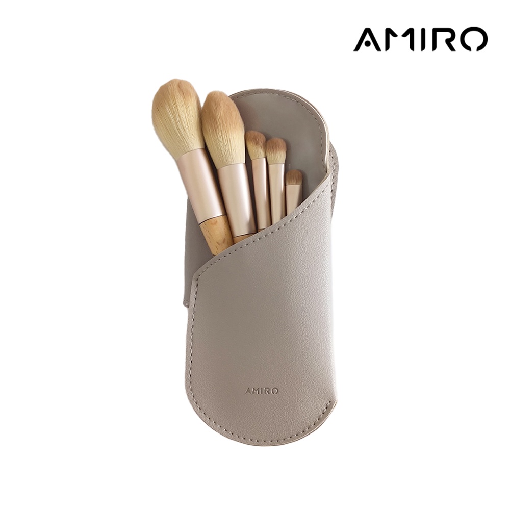 【AMIRO】高級化妝刷5件組(含皮革收納套)
