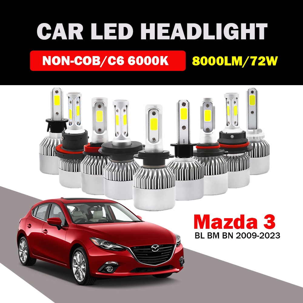 MAZDA [2PCS] 適用於馬自達 3 BL BM BN 2009-2023 LED 汽車大燈遠近光燈燈泡 8000