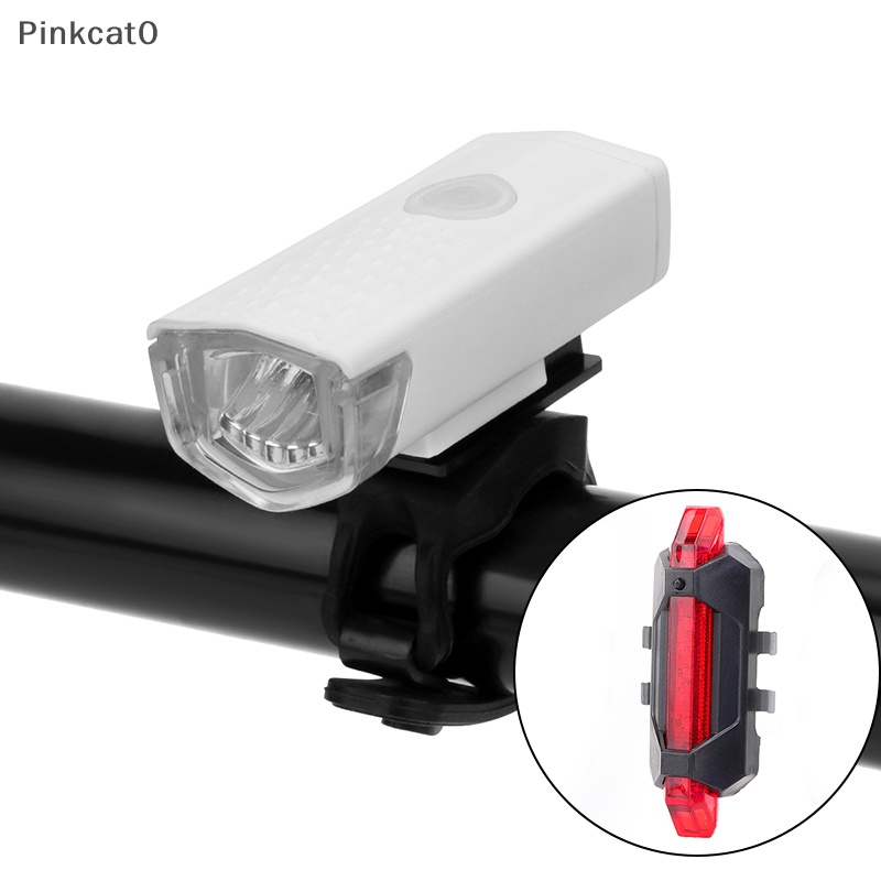Pinkcat0 可充電自行車前自行車燈前後尾燈自行車頭燈自行車配件自行車安全燈 TW