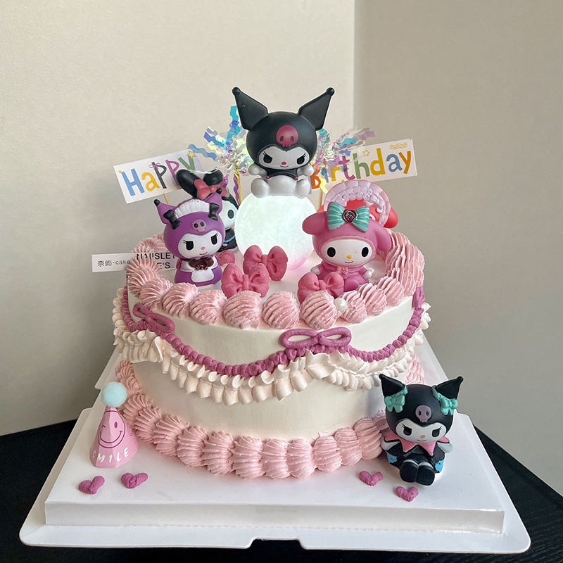 網紅三麗鷗庫洛米美樂蒂蛋糕裝飾擺件ins風卡通兒童生日裝扮插件