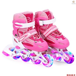 OUTS PU輪旱冰鞋成人全閃光直排輪滑鞋男女供應滑輪兒童溜冰鞋 粉色 S碼