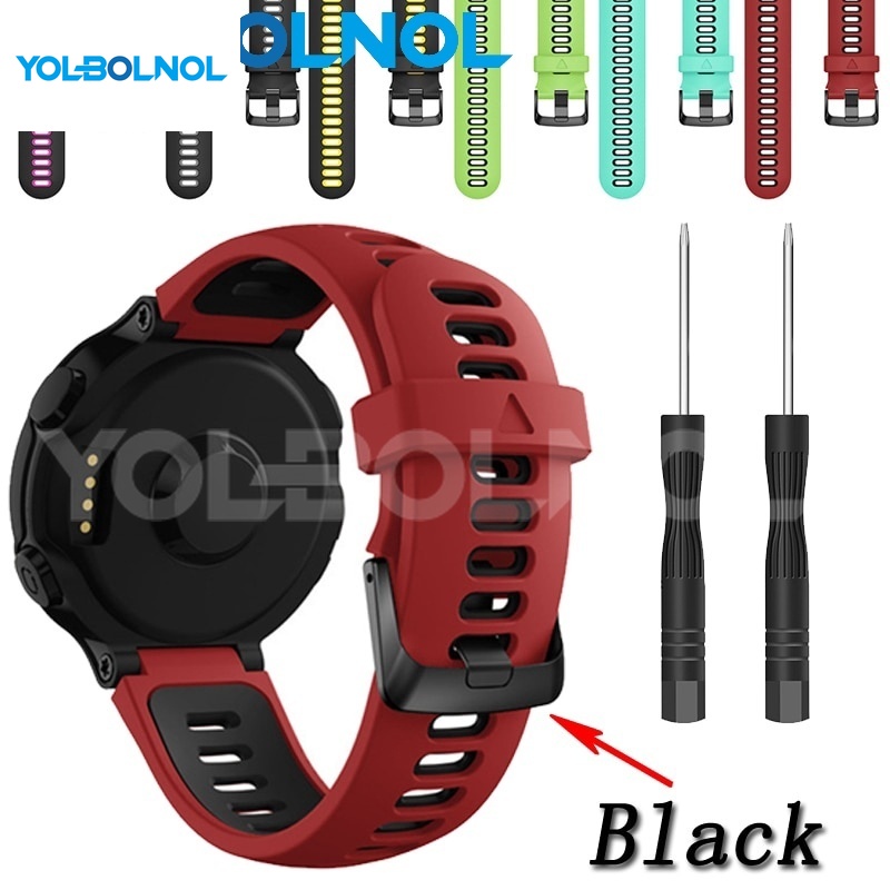 Garmin Forerunner 230 235 220 620 630 735X替換錶帶手鍊皮帶黑色扣運動矽膠錶帶錶