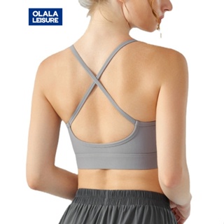 OLALA 緊身透氣瑜伽服背心女帶胸墊鏤空美背健身吊帶內衣一件式式運動背心