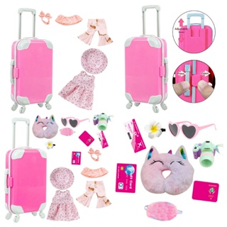 Play 時尚聯名女孩娃娃旅行行李和沙灘裙適用於 18 英寸女孩娃娃