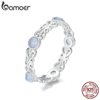 Bamoer 925 純銀戒指淡藍色圖案設計時尚女式首飾禮物BSR507