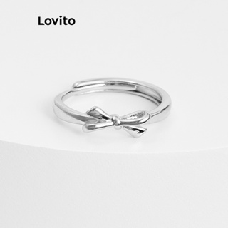 Lovito 優雅素蝴蝶結防過敏S925鍍銀禮品帶天鵝絨包戒指女式 L69AD029 (銀)