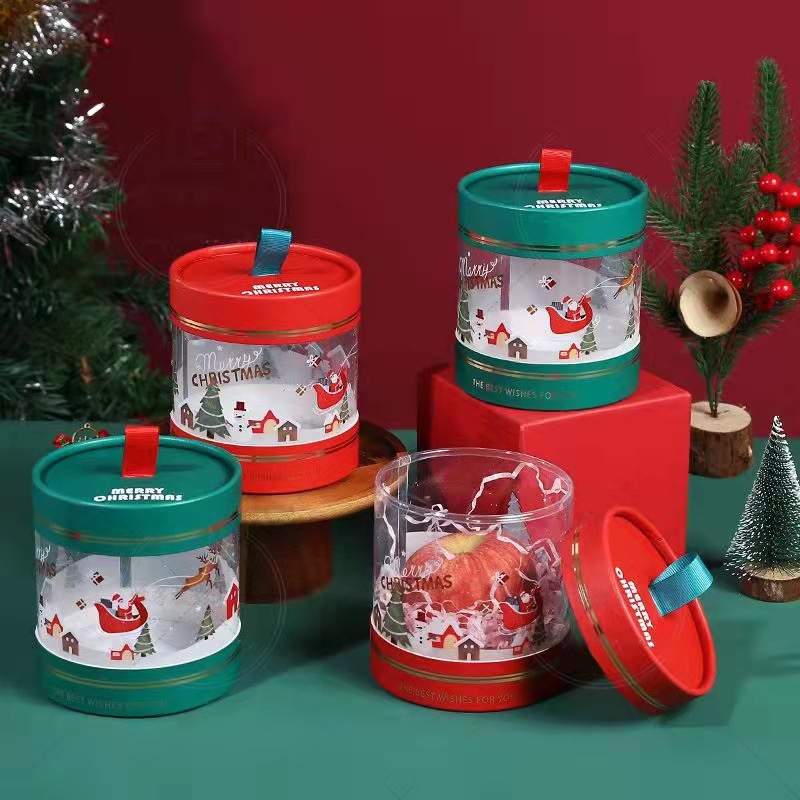 新款圓筒耶誕節蘋果盒透明盒禮品包裝盒禮物平安夜糖果盒抱抱桶