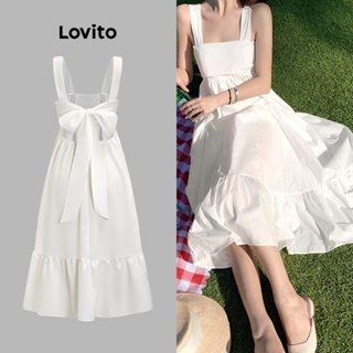 Lovito 女款休閒素色荷葉邊下擺連身裙 L71ED261 (白色)