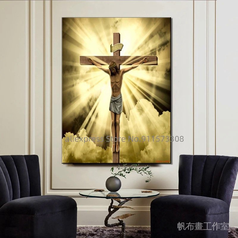 基督教耶穌十字架海報牆藝術帆布畫牆畫布上的客廳家居壁畫裝飾畫