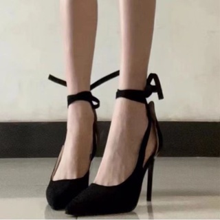 性感黑色高跟鞋女潮流時尚新款氣質女神範御姐風尖頭涼鞋綁帶細跟鞋