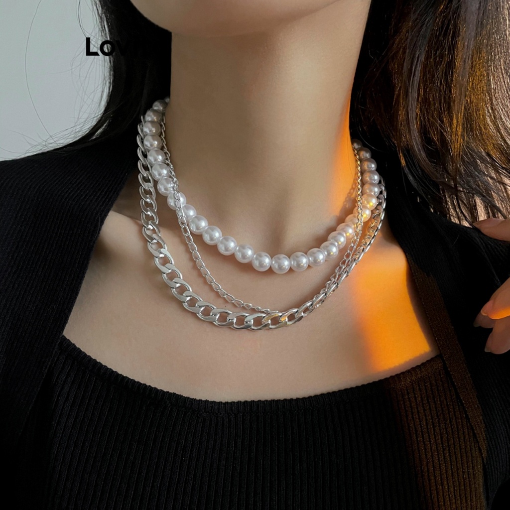 Lovito 女士休閒素色珍珠項鍊 LCS04006