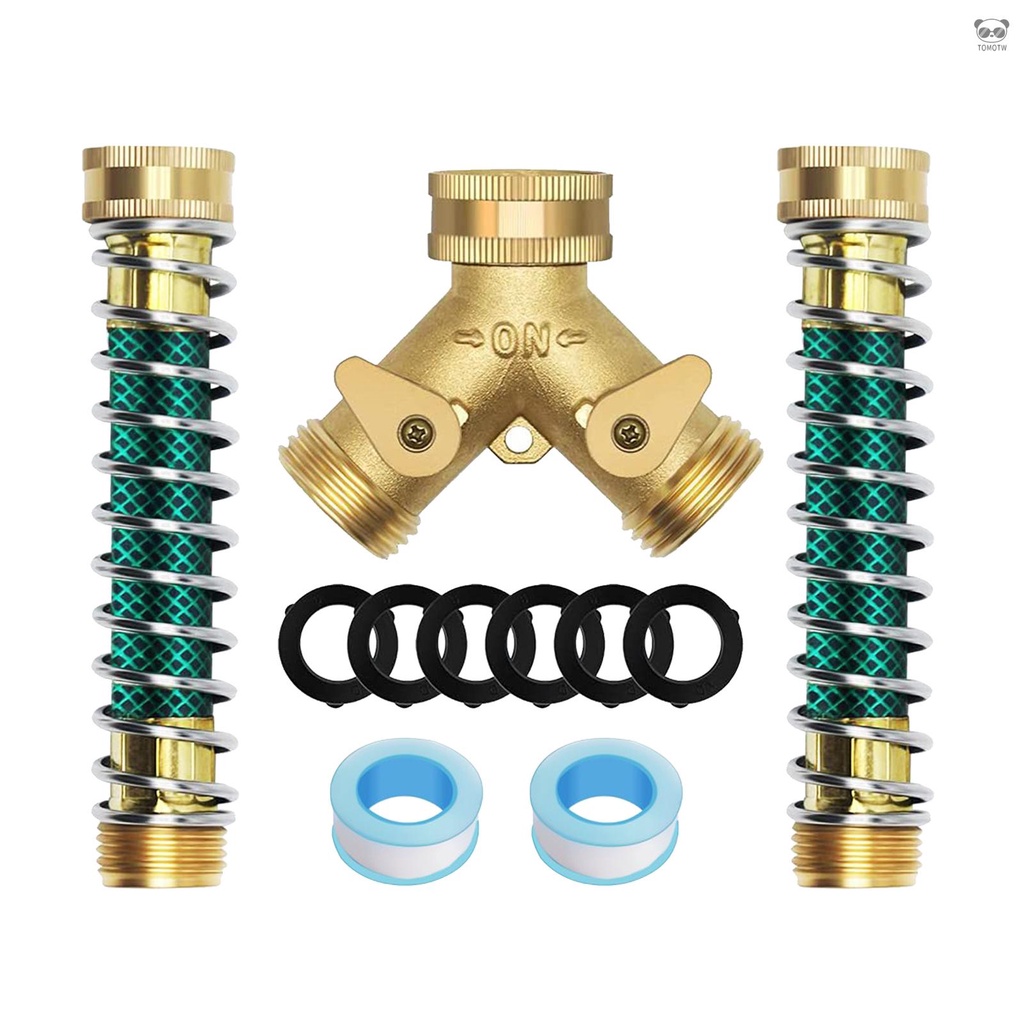 美標螺紋 雙通+2個彈簧水管+6墊片+2生料帶 2通分流器 園藝灌溉雙通水龍頭分流器 帶彈簧水管
