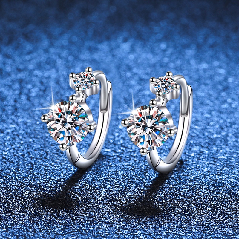 [附Gra證書]真正的莫桑石耳環s925純銀氣質簡約耳圈莫桑鑽石耳環