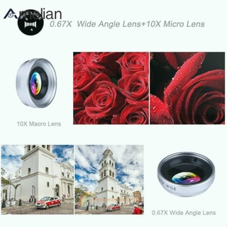 Arnelian 3 合 1 夾式手機相機鏡頭,180 度魚眼鏡頭 + 10X 微型鏡頭 +0.67X 廣角鏡頭