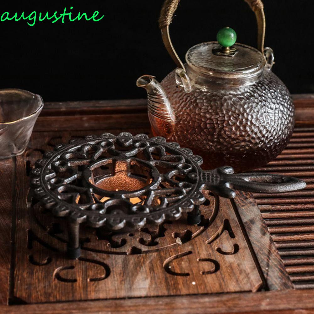 Augustine 水壺加熱架穩定的空心茶壺保溫架加熱底座精緻的複古風格鑄鐵茶暖器庭院