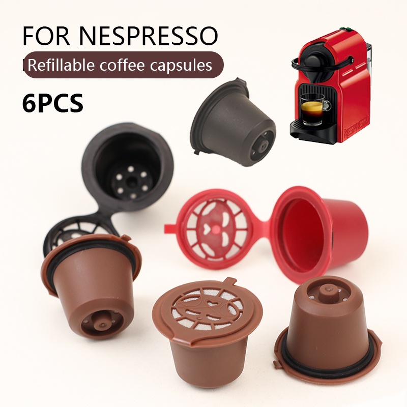 6 件裝可再填充可重複使用 Nespresso 咖啡膠囊可重複使用 Nespresso 咖啡包,帶勺子刷子