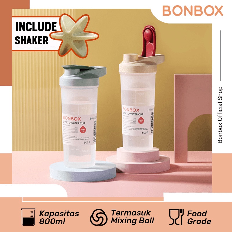 Bonbox Shaker 運動飲料瓶便攜式健身瓶塑料運動水杯 800ML 耐熱 BC50