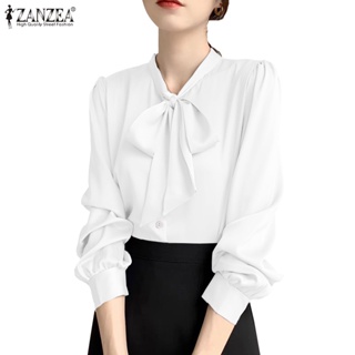 Zanzea 女式韓版不可拆卸領帶燈籠袖全開門管襯衫