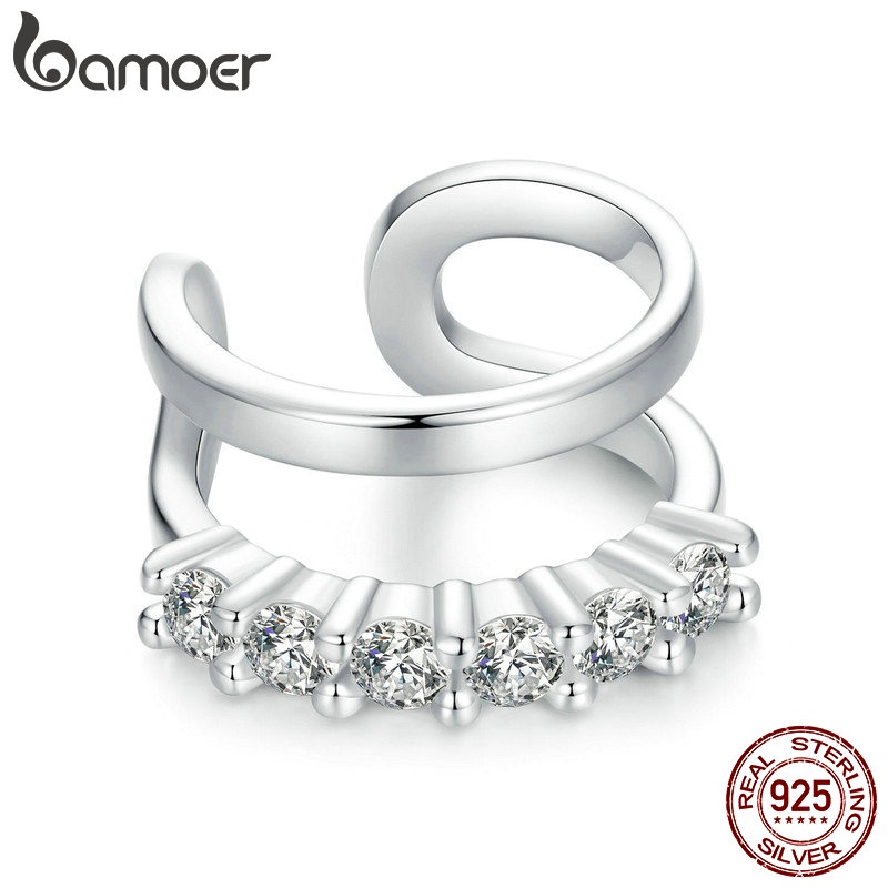 1 件 Bamoer 925 純銀耳環雙層一件式耳夾珠寶禮物女士