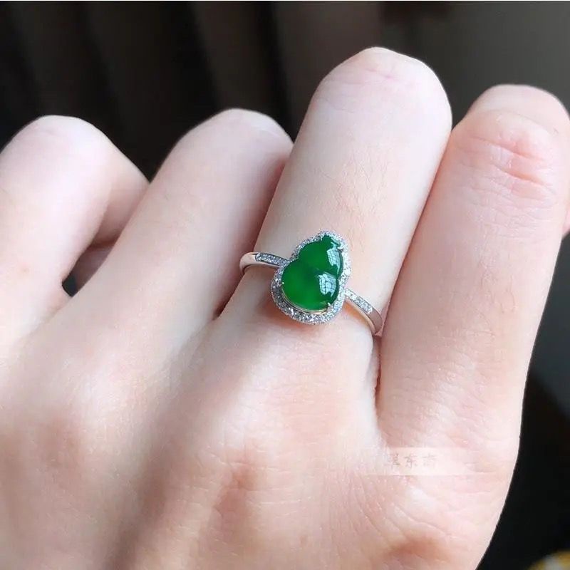 新款s925鑲嵌天然玉髓綠葫蘆戒指,女人味時尚
