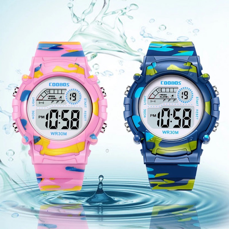 新款軍用手錶兒童男孩女孩運動數字兒童手錶鬧鐘日期夜光防水手錶學生電子時鐘