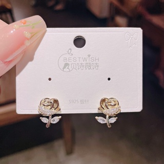 小巧 甜美立體鋯石玫瑰花耳環 s925銀針 高級感精緻耳環