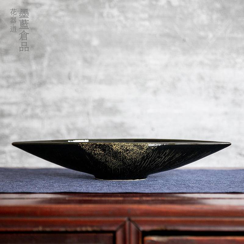 日本進口陶瓷船型橢圓池坊大花器日式花道小原流創意插花花盤