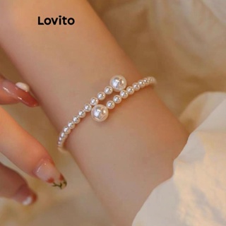 Lovito 優雅素色珍珠復古女手鍊 LFA11753