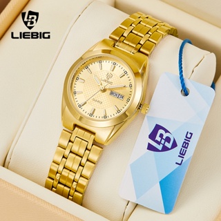LIEBIG2024男士石英錶鋼帶防水腕錶男女情侶對錶日曆星期手錶