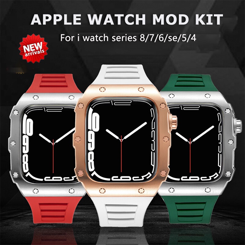 碳纖維陶瓷改裝套件錶帶錶殼錶帶套裝適用於 Apple Watch 9 8 7 45mm 41mm 6 SE 5 4 44