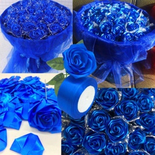 絲帶玫瑰花資料包套裝手工製作diy彩帶4cm緞帶藍色妖姬手工
