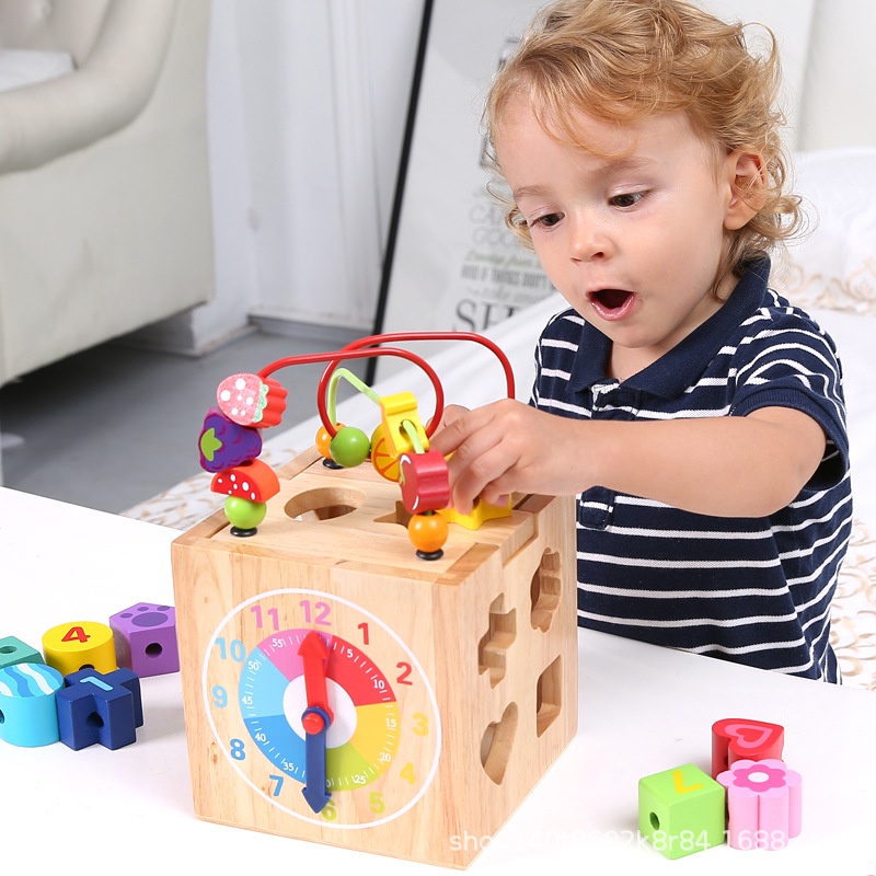24 小時出貨優質實木製多功能四面百寶箱繞珠串珠智力盒早教益智兒童玩具BJ