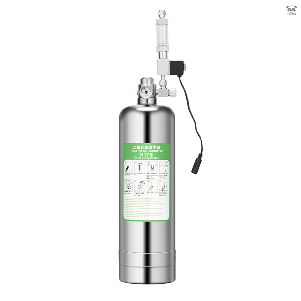 二氧化碳發生器鋼瓶（單不鏽鋼+透明霧化器）R系列不鏽鋼電醵單表 美規 1L 不帶電磁閥