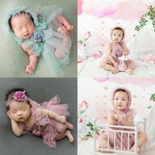 Inn 嬰兒攝影服裝套裝嬰兒帽子+連衣裙+頭飾套裝新生兒攝影道具