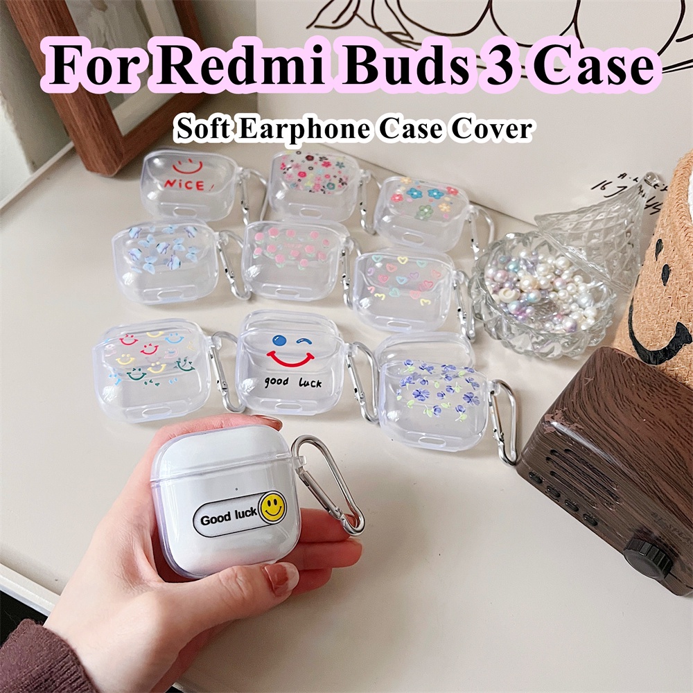 現貨! 適用於 Redmi Buds 3 外殼透明彩色笑臉適用於 Redmi Buds 3 外殼軟耳機外殼保護套